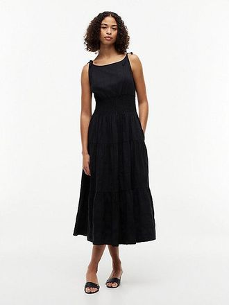 Tommy Hilfiger Vestido midi con tirantes ajustables y detalle fruncido