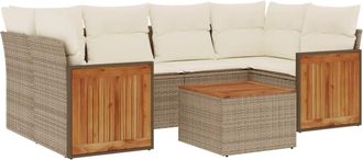 vidaXL Set Sof&aacute;s De Jard&iacute;n 7 Piezas Y Cojines Rat&aacute;n Sint&eacute;tico Beige Vidaxl
