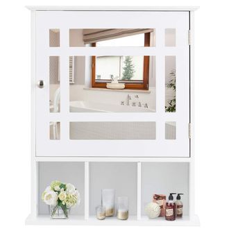 Costway Armario De Ba&ntilde;o De Pared Mueble Con Espejo, Estante Y 3 Compartimentos Abiertos Blanco - Costway