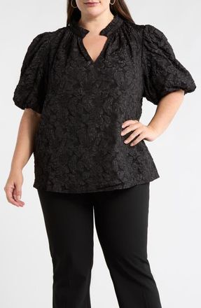Sugarlips Arielle Jacquard Puff Sleeve Top in Black at Nordstrom, Size 1 X