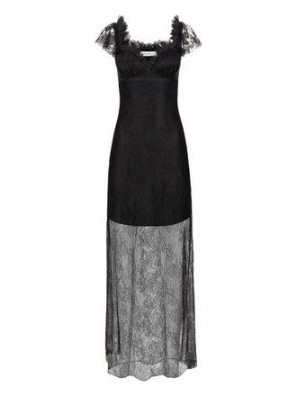 Nina Ricci satin lace maxi dress - women - Polyamide/Viscose - 34 - Black