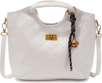 Adornia White Quilted Handle Bag with Bag Charms and Optional Strap