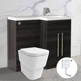 NRG Charcoal l Shape Vanity Unit Storage Cabinet Right Hand Basin Sink Back to Wall btw Toilet
