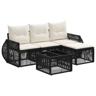 vidaXL Conjunto De Sof&aacute;s De Jard&iacute;n 5 Pcs Negro Y Blanco Crema Vidaxl