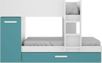 Dmora Composizione camera da letto Eiger, Stanza da letto completa, Cameretta per bambini, Set per arredo a ponte, 244x112 h150 cm, Azzurro e Bianco - Dmora
