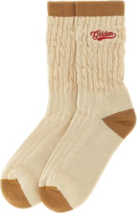 Golden Goose Braided Cotton with Logo Embroidery Socks - Beige