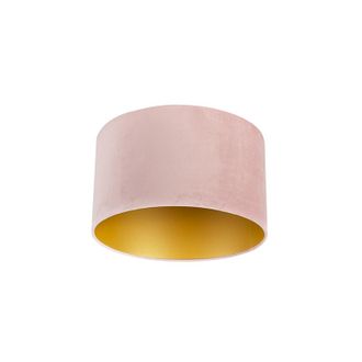 QAZQA Qazqa Algod&oacute;n Pantalla De L&aacute;mpara De Terciopelo Rosa 35/35/20 Con Interior Dorado