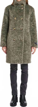Rino&Pelle Ena Faux Fur Double Breasted Coat In Green Ash