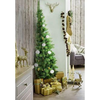 Dmora Dmora - &Aacute;rbol De Navidad Aosta, &Aacute;rbol De Media Pared Artificial Extra Grueso, &Aacute;rbol Efecto Pvc Real, 361 Ramas, Altura 180 Cm, Con Embalaje Reforzado