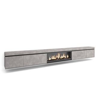Skraut Home Skraut Home - Mobile Tv Soggiorno, Ampio Spazio A Disposizione, 368x45x35, Camino Elettrico Xxl, Sospeso, Da Appendere, Stile Moderno, Grigio Cemento