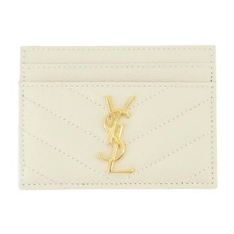 Saint Laurent Wallets & Cardholders, female, White, Size: ONE SIZE White Leather Card Holder Cassandre