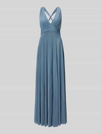 Jake*s Maxikleid mit V-Ausschnitt und Taillenband in Rauchblau, Gr&ouml;&szlig;e 34