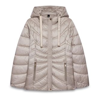 Fiorella Rubino Jassen, Dames, Grijs, 6Xl, Polyester, Korte Golf-Gewatteerde Puffer Jas