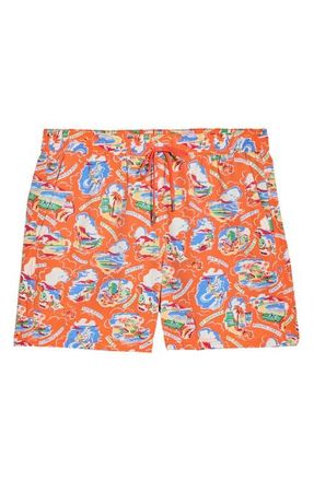 Fair Harbor The Bungalow Print Swim Trunks in Red Cote D Azure at Nordstrom, Size Xx-Large