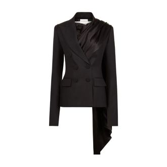 Nina Ricci Blazers, female, Black, S, Black Double-Breasted Draped Jacket