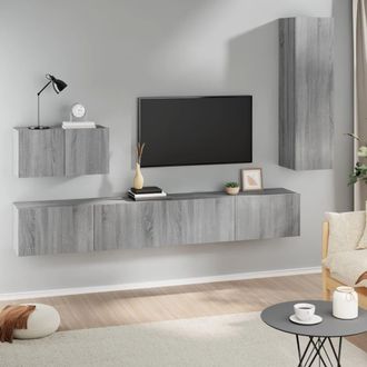 vidaXL Vidaxl - Set De Muebles Para Tv 4 Pzas Madera Contrachapada Gris Sonoma