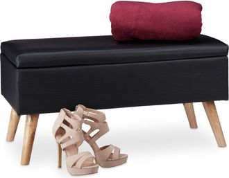 Relaxdays Relaxdays - Banco Almacenamiento 40 L, Acolchado, Patas De Madera, Cuero Sint&eacute;tico, 40 X 80 X 39,5 Cm, Asiento Ba&uacute;l, Negro