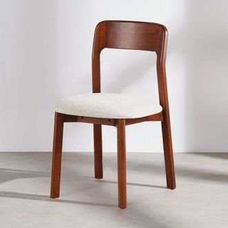 Maisons du monde Silla fabricada en madera de caucho oscura y tela de poli&eacute;ster color marfil