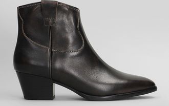 Ash Fame Texan Ankle Boots In Black Leather