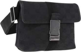 Gucci Pre-owned Vintage GG Canvas Belt Bag - Dames - Vintage Heuptassen - Zwart - ONE Size - Leer - Vintage