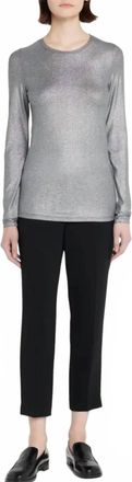 Majestic Filatures Soft Touch Metallic Crew Neck Top In Anthracite