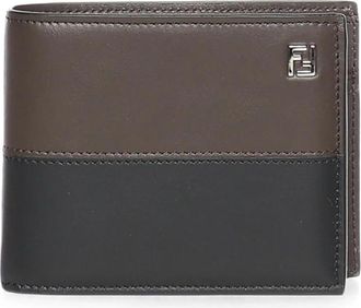 Fendi FF Double Two-tone Black And Ebony Leather Bi-fold Coin Wallet