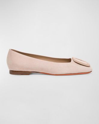 Santoni Maya Suede Buckle Ballerina Flats