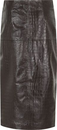 Federica Tosi Brown Crocodile-Embossed Leather Midi Skirt