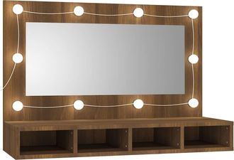 vidaXL Mueble Con Espejo Y Led Marr&oacute;n Roble 90x31,5x62 Cm Vidaxl