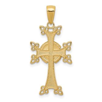 Diamond2Deal 14k Yellow Gold Polished Textured Armenian Cross Pendant