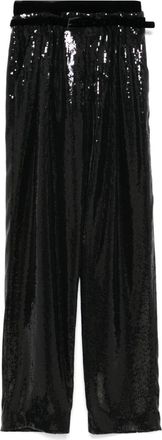 Emporio Armani sequin-embellished trousers - women - Viscose/Polyethylene Terephthalate (PET)/Polyester/Cupro/Polyester - 42 - Black