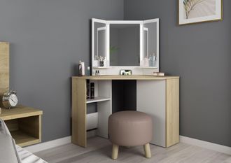 Vente-Unique Tocador 117x142 Cm Blanco Y Roble Natural Con Espejo