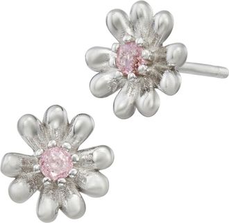 Savvy Cie Jewels STERLING SILVER.925 DAISY STUD PINK CZ STUD ACCENT EARRINGS