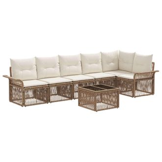 vidaXL Conjunto De Sof&aacute;s De Jard&iacute;n 7 Pcs Beige Rat&aacute;n Sint&eacute;tico Vidaxl