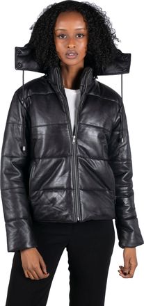 TruClothing Short Hooded Leather Puffer Jacket