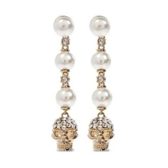 Alexander McQueen Accessoires, Dames, Veelkleurig, ONE Size, Oorbellen met parel- en kristalschedel