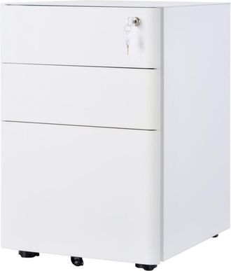Vinsetto Cassettiera da Scrivania 3 Cassetti con Serratura e Rotelle Bianco - Vinsetto