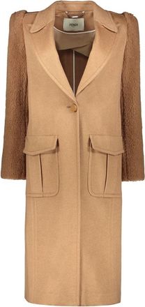 Fendi Camelwollen Reversjas met Klepzakken - Dames - Mantel - Bruin - XS - Wol - Jassen
