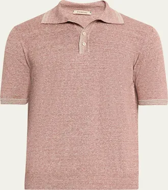 Fioroni Cashmere Mens Heathered Linen-Cotton Polo