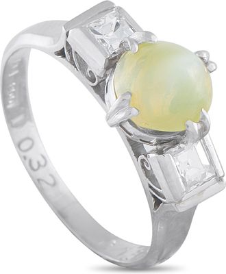 Luxury Bazaar Platinum 0.32 ct Diamond and 1.57 ct Cats Eye Ring 5347