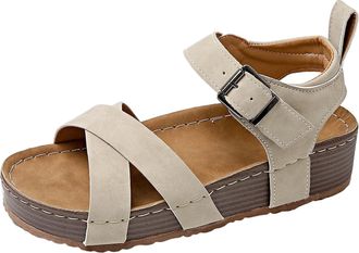 Generic Womens Flat Platform Sandals Faux Leather Sandals Crisscross Sandal Anti Slip Slingback Sandal With Adjustable Ankle Strap Open Toe Shoes Wide Fit Sho