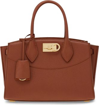 Ferragamo Structured Calf Leather Handbag with Gold-Tone Clasp