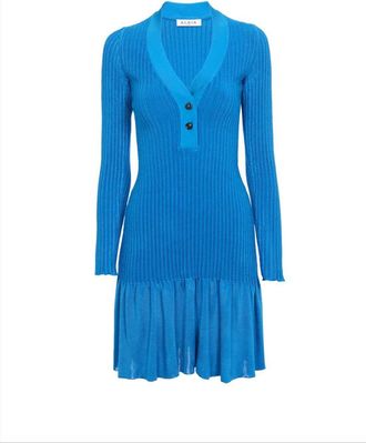 Alaia Blue Ribbed Knit Short Dress Size S