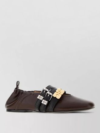 Ganni synthetic leather loafers elasticated back buckles