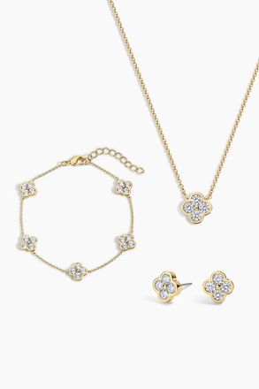 Electric Picks Camilla Clover Necklace, Bracelet and Studs - Set of 3 in Gold at Nordstrom
