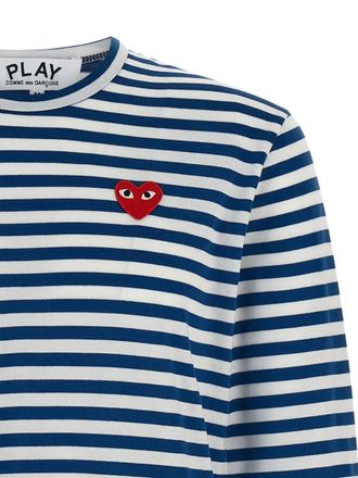 Comme Des Gar&ccedil;ons Striped Logo Patch T-Shirt - Blue