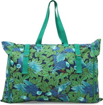 Herm&egrave;s Blue Green Canvas Shoulder Bag Tote Bag (Pre-Owned)