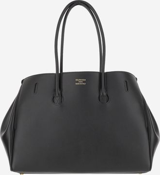 Balenciaga Womens Carry All Bel Air Media Bag Black Calfskin Handbags Hand