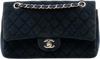 Chanel Pre-owned Vintage Quilted Velvet Double Flap Shoulder Bag - Dames - Vintage Schoudertas - Blauw - ONE Size - Vintage