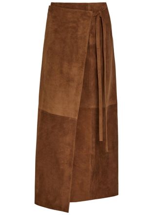 Nour Hammour Suede Wrap Midi Skirt - Brown - 42 (UK14 / L)